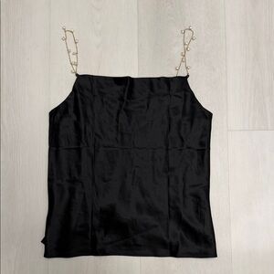 CAMI nyc Black Satin Camisole with Pearl Straps